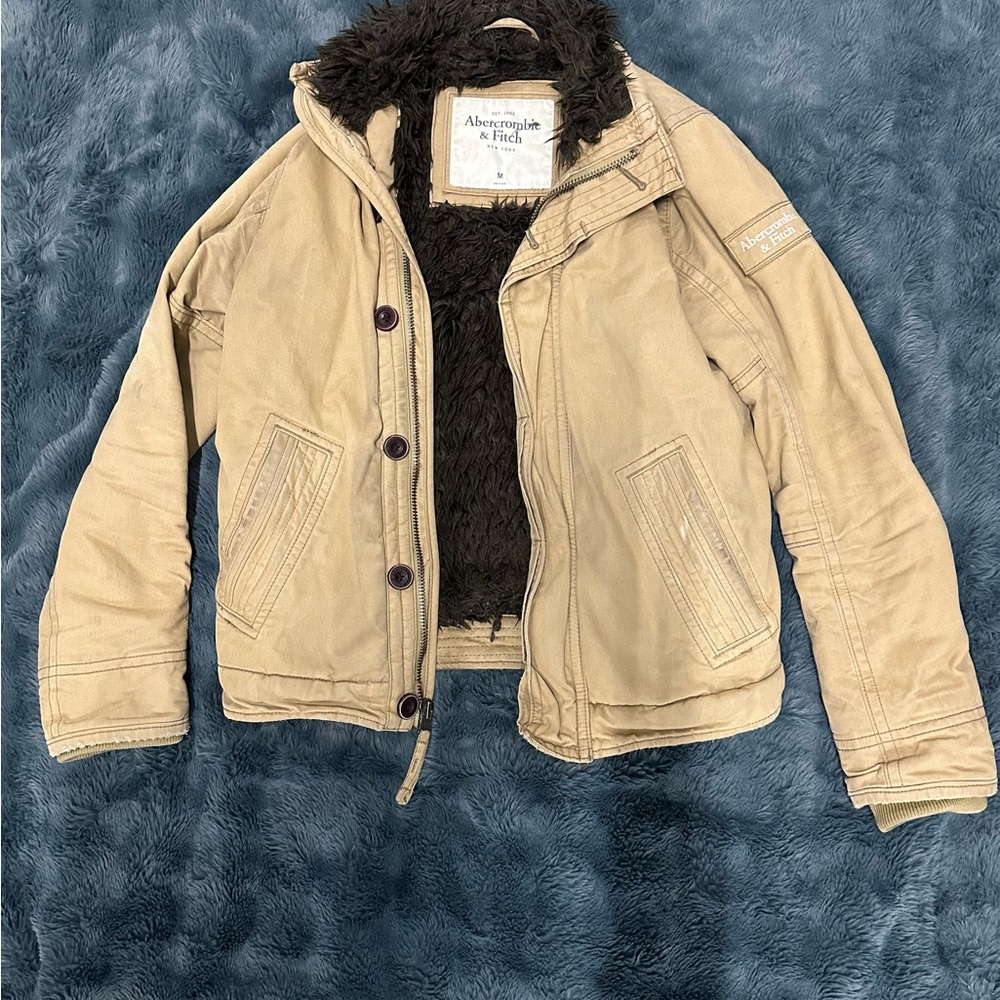 Abercrombie & Fitch Tan Jacket with Dark Brown Sherpa Lining